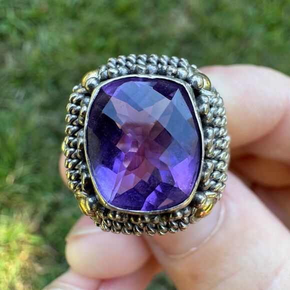 Amethyst Ring 925 Silver & 18k Gold BA Suarti Size 7.5 - Picture 7 of 17